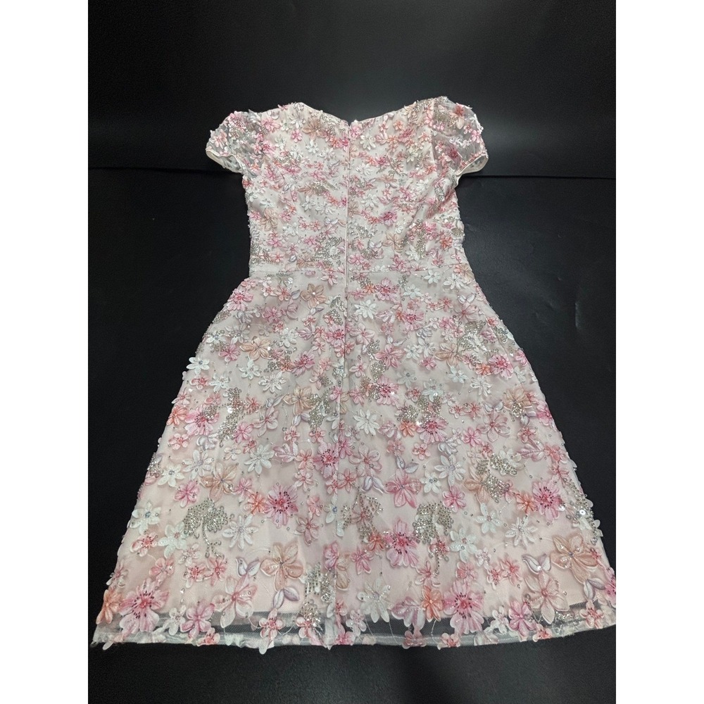 Dress The Population Pink 3D Floral Sequin Mini Dress Sweetheart Cap Sleeve S - Picture 3 of 6